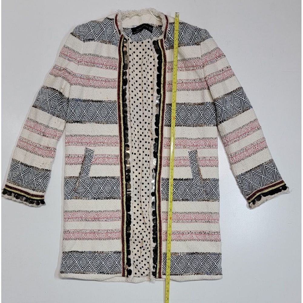 Zara Woman Beaded Coat Jacket Striped Jacquard Long Sleeve Size XS Extra Small